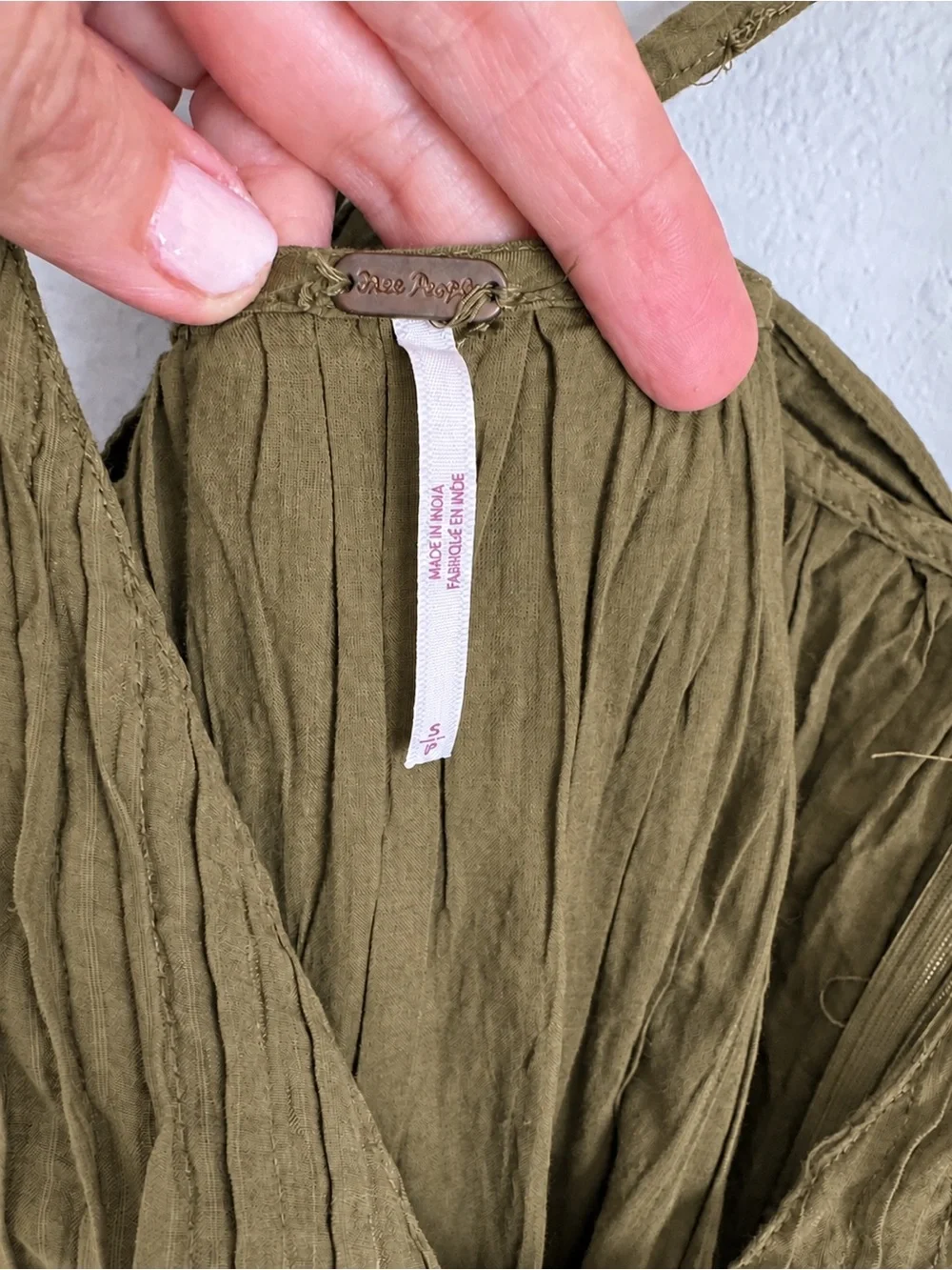 Free People Frankie Pintuck Maxi Dress Olive Green Boho Open Back S